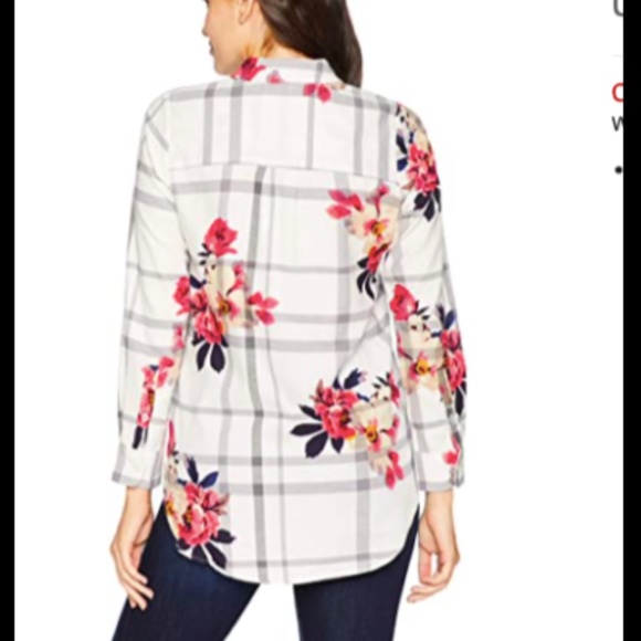 Joules Womens Lorena Check Floral Button Front Shirt Size US 6 EU 38 Flannel New - Picture 3 of 8